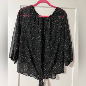 West Kei Black Sheer Polka Dot Blouse